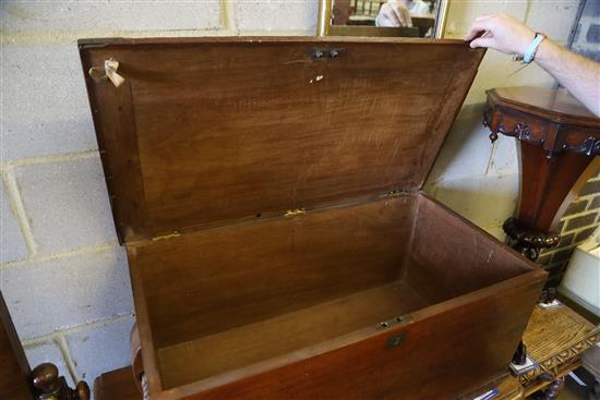 A 19th century brass mounted teak campaign trunk, W.86cm, D.47cm, H.40cm